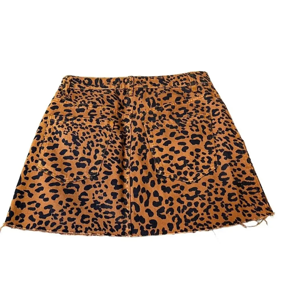 Free People Zip It Up Animal leopard Print Mini Skirt Sz 27
